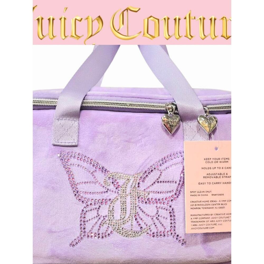 Juicy Couture Rhinestone JC Butterfly Velour Insulated Lunch Tote Bag